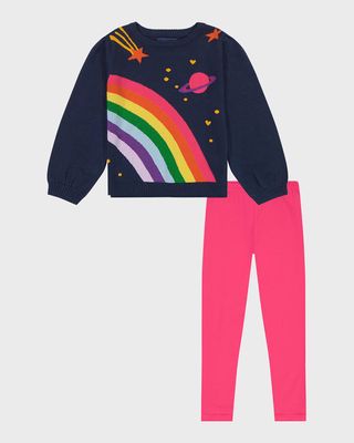 Girl's Rainbow & Space Graphic Sweater W/ Leggings, Size 2T-6X
