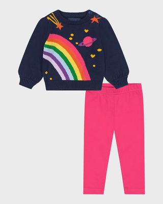 Girl's Rainbow & Space Graphic Sweater W/ Leggings, Size Newborn-24M