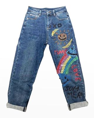 Girl's Rainbow & Sunshine Embellished Denim Jeans, Size 2-14