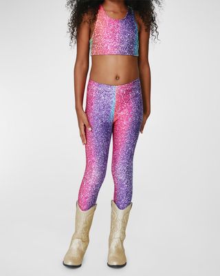 Girl's Rainbow Glitter Leggings, Size 7-14