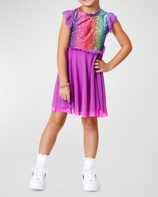 Girl's Rainbow Glitter Princess Layered Dress, Size 7-14