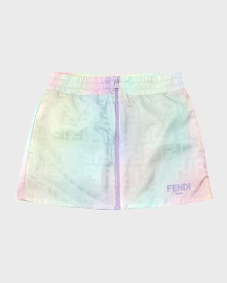 Girl's Rainbow Monogram-Print Skirt, Size 4-12
