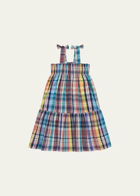 Girl's Rainbow-Print Plaid Dress, Size 4-12