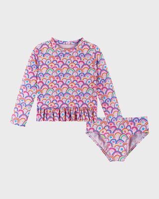 Girl's Rainbow-Print Two-Piece Rashguard Set, Size 2T-6X