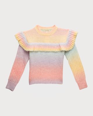 Girl's Rainbow Ruffle Trim Sweater, Size 7-14