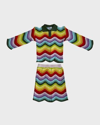 Girl's Rainbow Scalloped Knit Set, Size 2-14