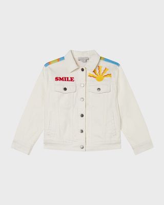 Girl's Rainbow Smile Printed Gabardine Jacket, Size 4-12