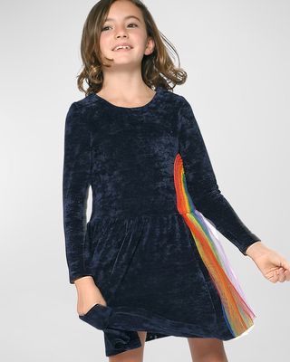 Girl's Rainbow Tulle Velour Dress, Size 7-14