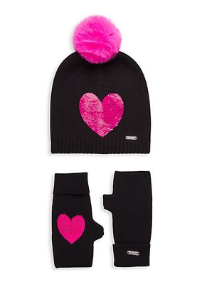 Girl's Reversible Heart Hat & Gloves Set