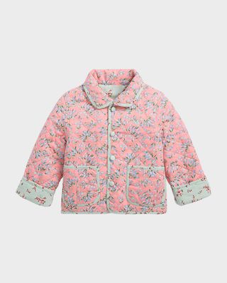 Girl's Reversible Quilted Cotton Linen Jacket, Size 2-6X