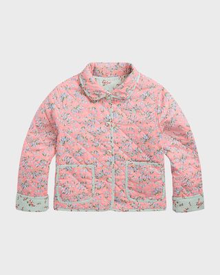 Girl's Reversible Quilted Cotton Linen Jacket, Size S-XL