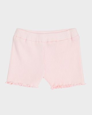 Girl's Rib-Knit Cotton Pull-On Shorts, Size 12M-3