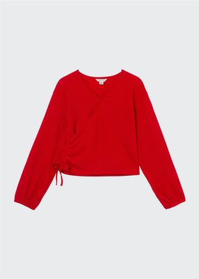 Girl's Rib-Knit Ruched Wrap Top, Size 7-16