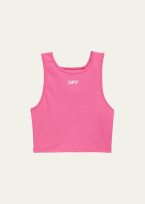 Girl's Ribbed Logo-Print Sports Top, Size 4-12