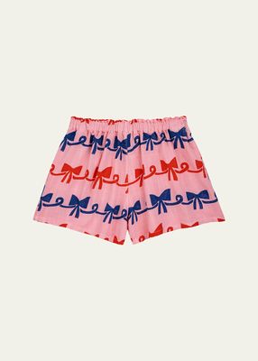 Girl's Ribbon Bow Relaxed Woven Shorts, Size 2-13