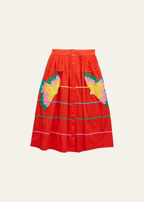 Girl's Ric Rac Trim Parrot Patch Skirt, Size 2-14