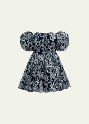 Girl's Roisin Floral-Print Puff Sleeve Mini Dress, Size 4-14