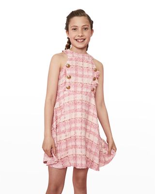 Girl's Roma Boucle Double Button Front Dress, Size 8-16