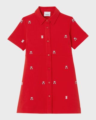Girl's Romola Embroidered Teddy & Monogram Shirt Dress, Size 3-14