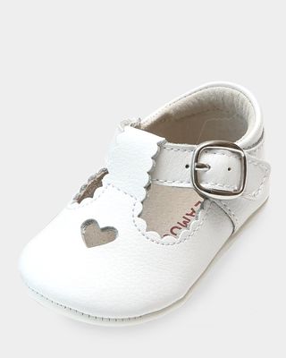 Girl's Rosale Heart Cutout Leather Mary Jane Crib Shoes, Baby