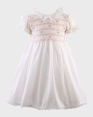 Girl's Rose Swiss Dot Smocked Dress with Bloomers, Size 6M-24M
