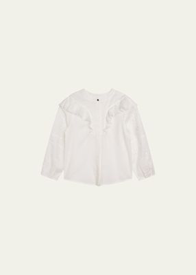 Girl's Ruffle Embroidered Blouse, Size 2-4