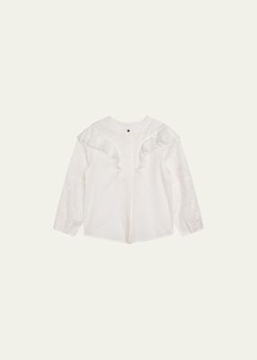 Girl's Ruffle Embroidered Blouse, Size 6-14