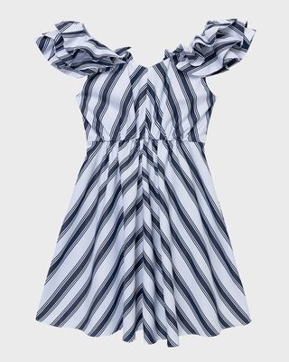 Girl's Ruffle Striped A-Line Dress, Size 7-16