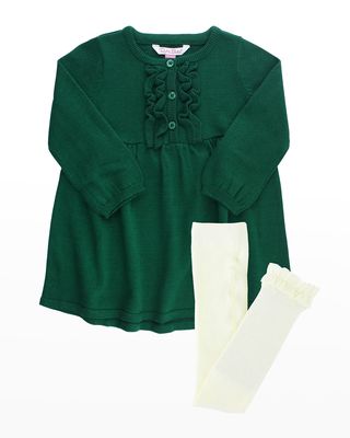 Girl's Ruffle Sweater Dress w/ Tights, Size Newborn-8