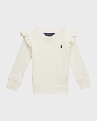 Girl's Ruffle Trim Embroidered Sweatshirt, Size 2-4