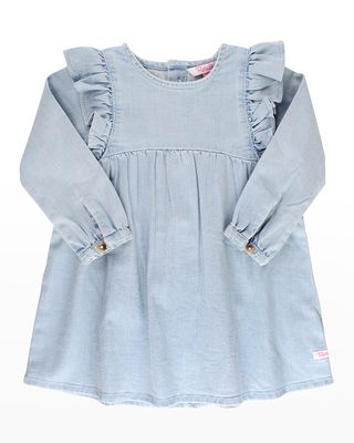 Girl's Ruffle Trim Light Wash Denim Dress, Size 3M-8