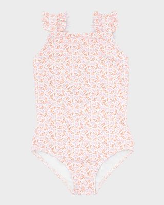 Girl's Ruffle Trim Printed Swimsuit, Size 3T-10