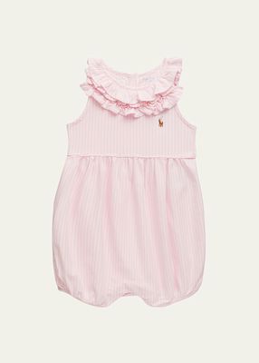 Girl's Ruffle Trim Striped Bubble Romper, Size 6M-24M