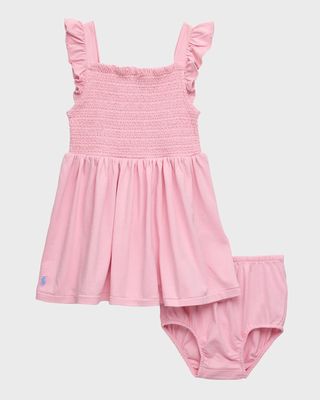 Girl's Ruffled Cotton Jersey Dress with Bloomers, Size 3M-24M