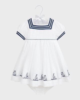 Girl's Sailor Inspired Linen Dress W/ Bloomers, Size 9M-24M