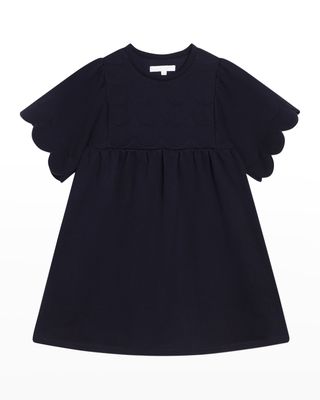 Girl's Scallop Fleece A-Line Dress, Size 4-5