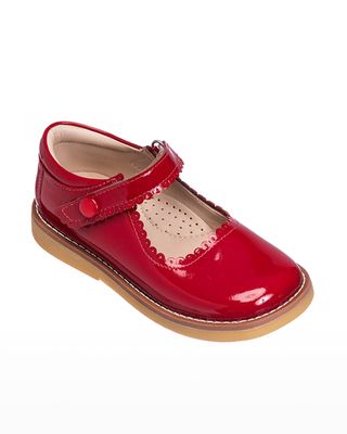 Girl's Scalloped Leather Mary Janes, Toddler