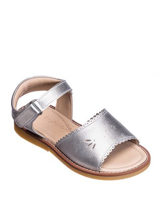 Girl's Scalloped Leather Sandals, Toddler