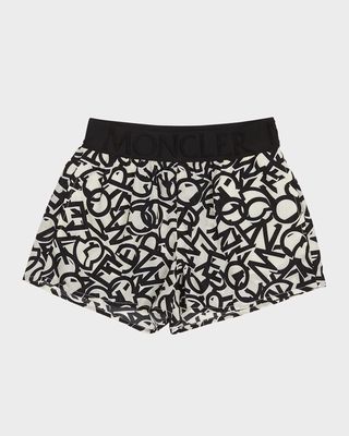 Girl's Scattered Letters Logo-Print Shorts, Size 8-14
