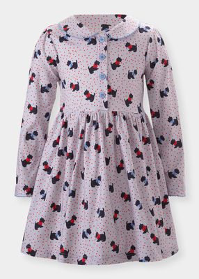 Girl's Scottie Dog Polka Dot Jersey Dress, Size 2-10