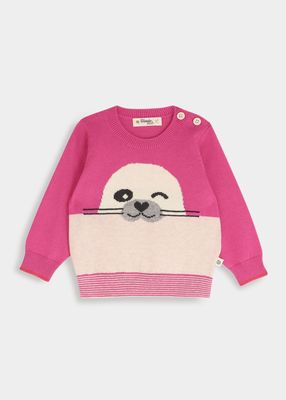Girl's Seal Intarsia Sweater, Size 2