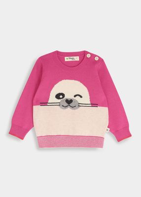 Girl's Seal Intarsia Sweater, Size 3M-24M