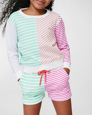 Girl's Secondary Multicolor Striped Crewneck Sweatshirt, Size 7-14