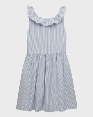 Girl's Seersucker Ruffle Dress, Size 5-6X