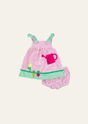 Girl's Seersucker Watering Can Dress and Bloomers, Size 6M-24M