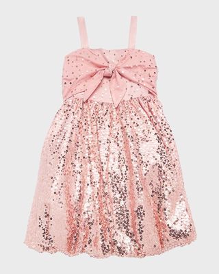 Girl's Sequin-Embellished Tie-Front Bubble Dress, Size 5