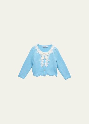 Girl's Sequin Knit Floral Lace Bow Cardigan, Size 3T-12