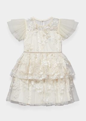 Girl's Sequin Ruffle Tiered Dress, Size 3-12