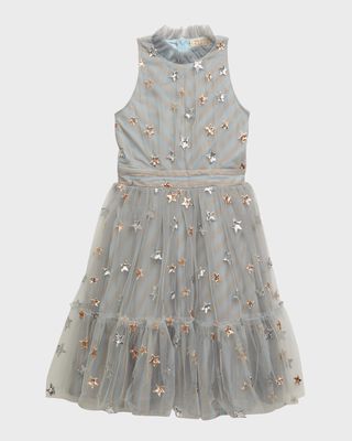 Girl's Sequin Star Tulle Halter Dress, Size 4-6