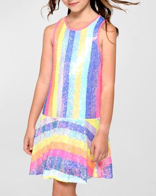 Girl's Sequin Striped Dress, Size 7-14